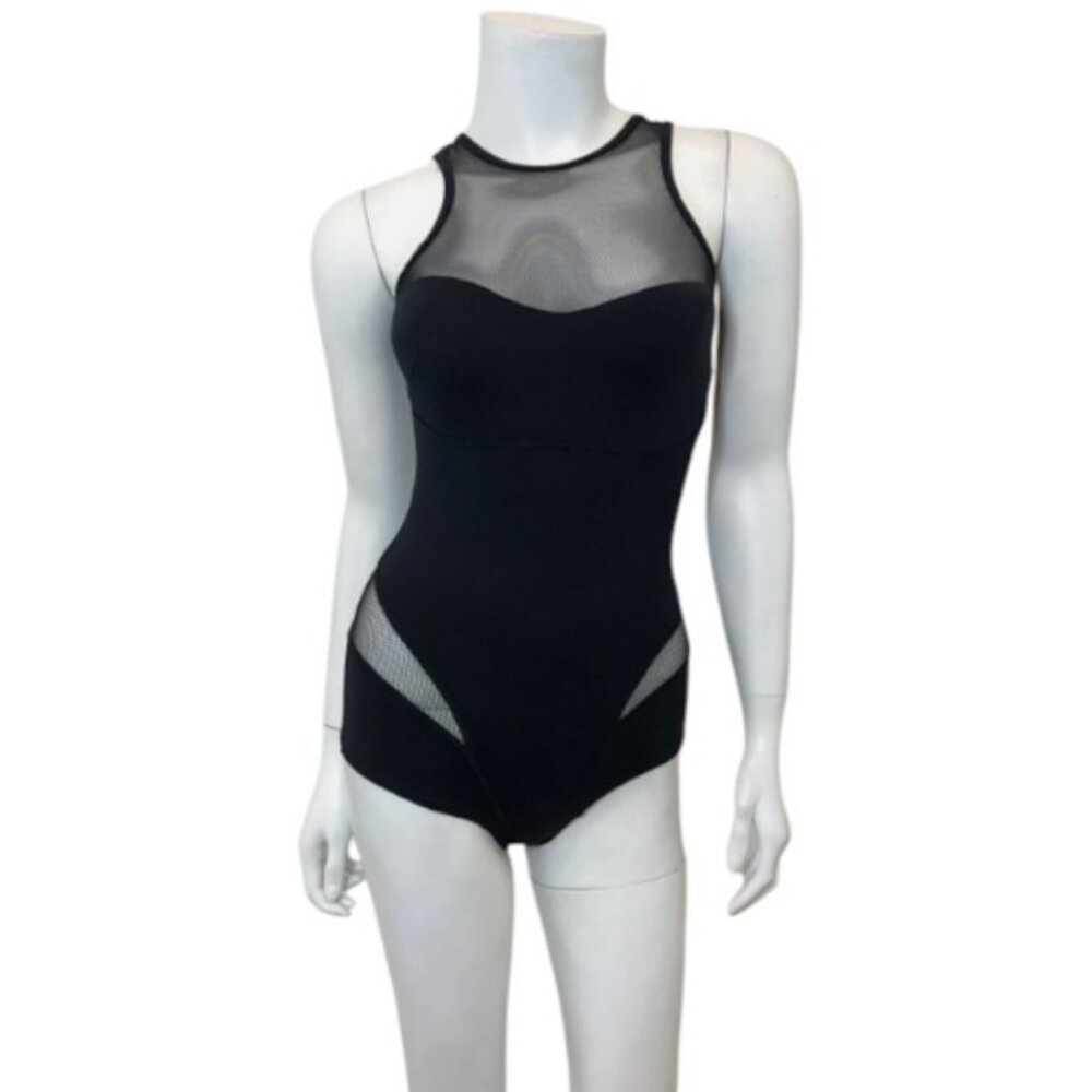 Michi black high neck mesh one piece bodysuit size XS